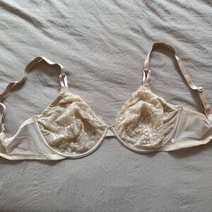 Victoria's Secret Unlined Demi Bra 38DDD Womens Tan Lace Adjustable Straps